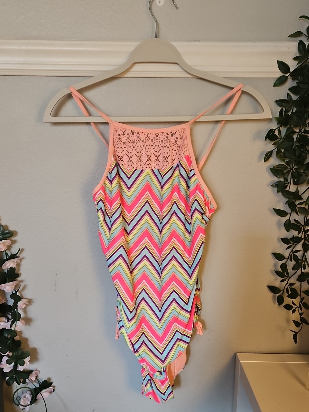 SO Multicolor Neon Chevron One-Piece Swimsuit